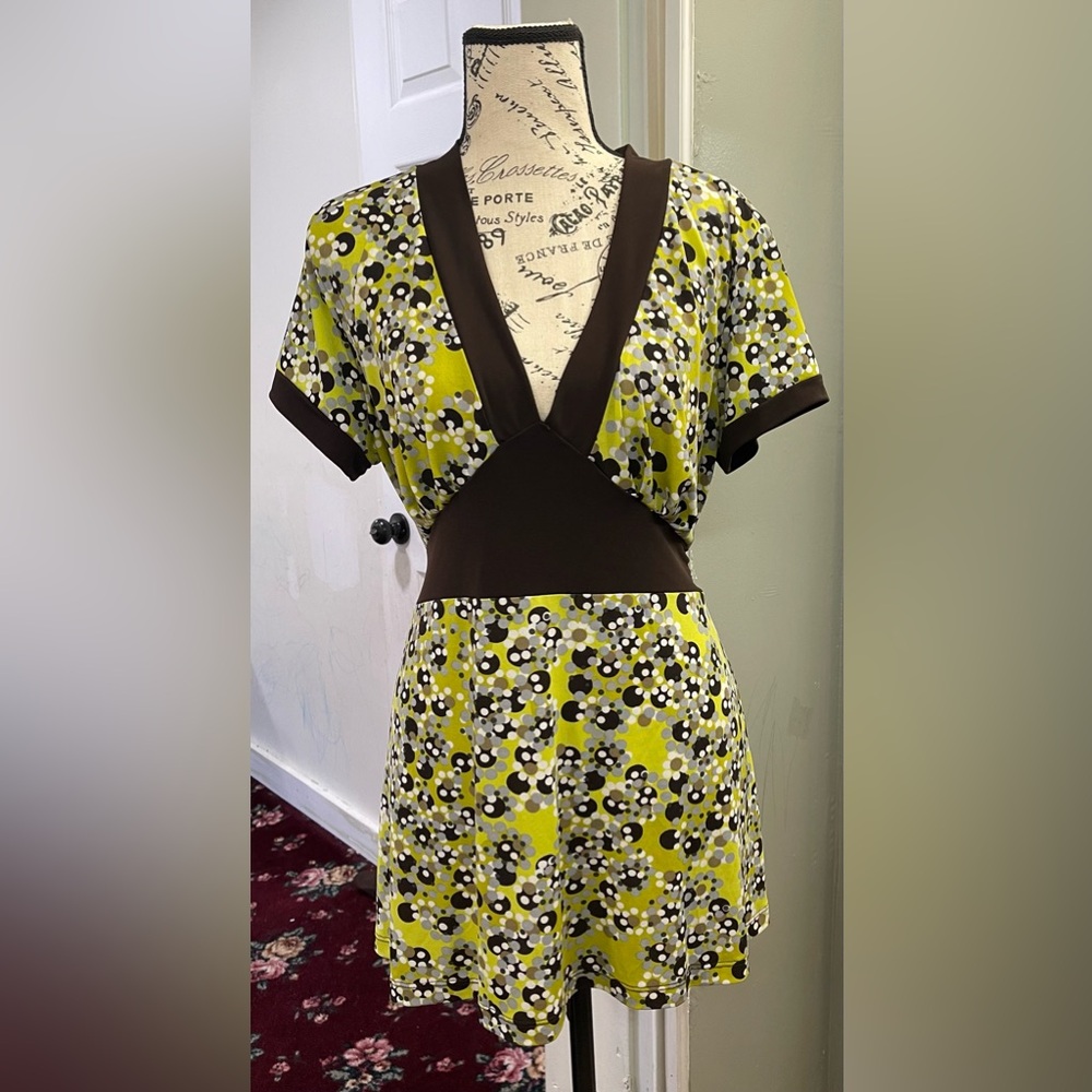 Floral V-Neck Dress with Brown Accents